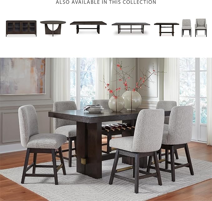 Signature Design by Ashley Burkhaus Contemporary Counter Height Dining Table with Double-Pedestal Base and Wine Rack, Dark Brown