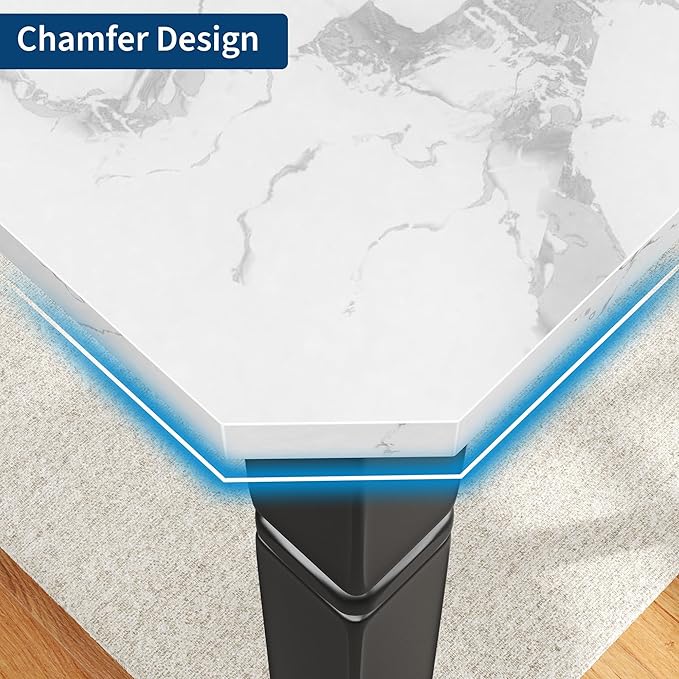 IDEALHOUSE 79" Dining Table for 6-8 People, Modern Rectangular Kitchen Table with Sturdy Metal Legs, Large Wood Farmhouse Dining Room Table for Home Office, Conference, Black & Marble White