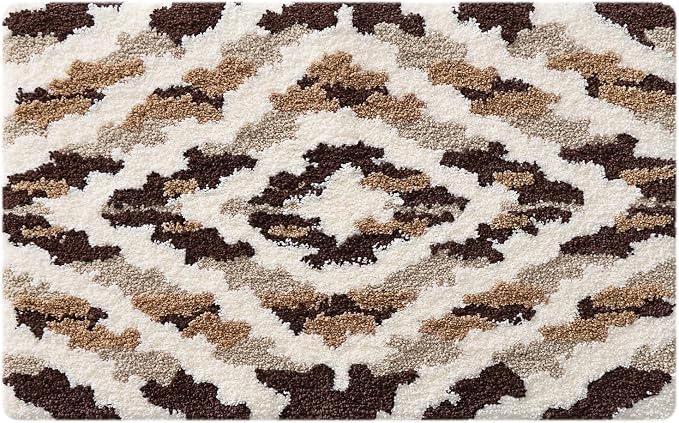 LUMI Bathroom Rugs, Soft Absorbent Bath Mat for Modern Home Decor, Non-Slip Quick-Dry Bath Rug, Machine Washable Floor Mat for Shower and Tub, Entryway, 16"x24", Brown