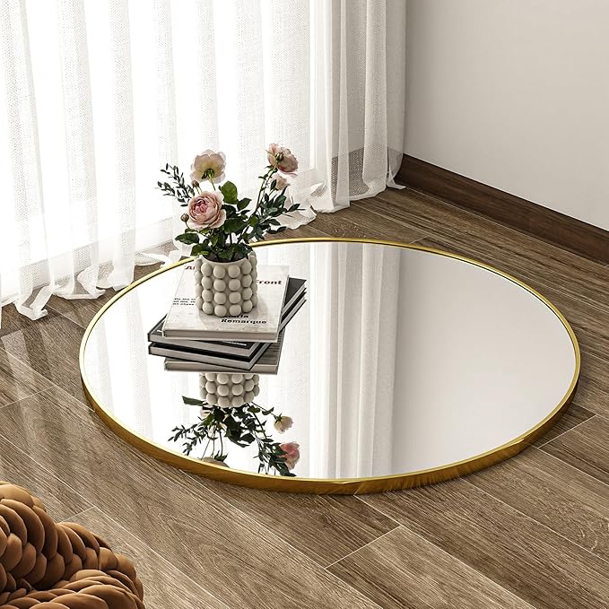 Round Mirror Wall Mounted Mirror - 28" Circle Mirror Bathroom Vanity Mirror with Aluminum Frame for Bedroom Living Room, Entryway Decor Gold Mirror