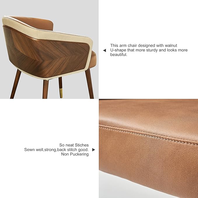 ARTPLAN Dinning Room Chairs Set of 2,Leather Upholstered Accent Chairs for Living Room Arm Chairs for Home Indoor Furniture,Brown