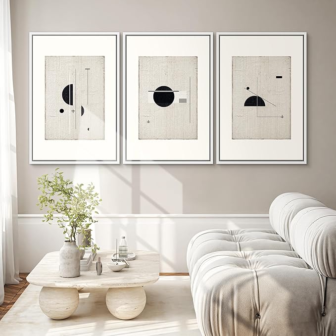 SIGNWIN Framed Canvas Print Wall Art Set Mid-Century Modern Geometric Polygons Abstract Shapes Illustrations Modern Art Decorative Minimal Duotone for Living Room, Bedroom, Office - 16"x24"x3 White