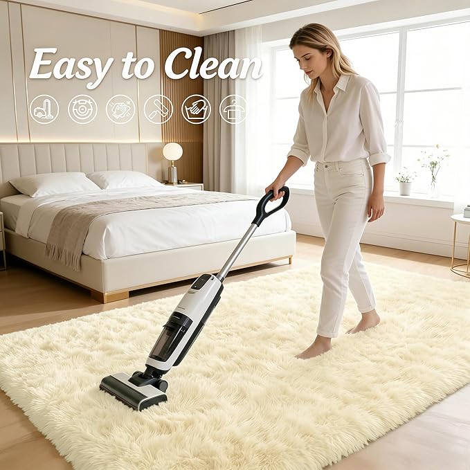 OLANLY 6x9 Machine Washable Large Area Rugs for Living Room, Bedroom, Soft Fluffy Shaggy Bedside Rug, Indoor Floor Carpet for Kids Girls and Boys, Dorms, Nursery, Home Decor Aesthetic, Cream