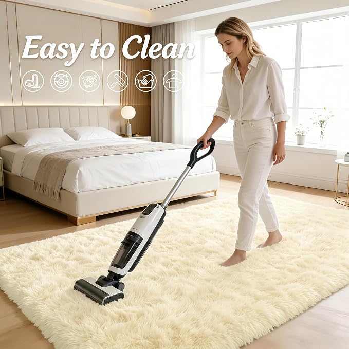 OLANLY 8x10 Machine Washable Large Area Rugs for Living Room, Bedroom, Soft Fluffy Shaggy Bedside Rug, Indoor Floor Carpet for Kids Girls and Boys, Dorms, Nursery, Home Decor Aesthetic, Cream