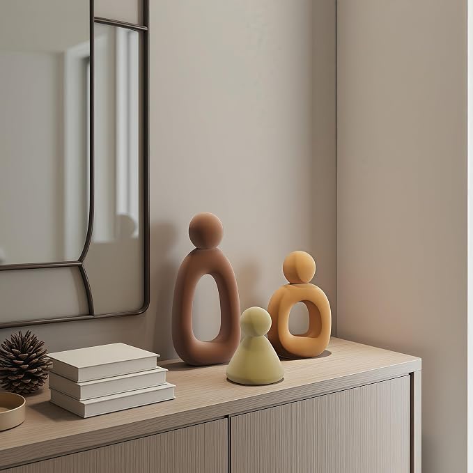 XINXUAN Abstract Three Sculptures - Minimalist Home Decoration, Modern Living Room Character Design, Desktop Decoration, Neutral Resin Art, Meaningful Home Gifts ﻿ (Flocking Color)
