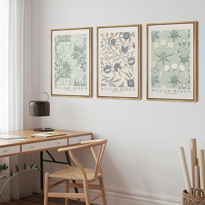 wall26 Framed Canvas Print Wall Art Set William Morris Flower Market Exhibition Poster Nature Wilderness Illustrations Modern Art Decorative Floral Botanical Minimal for Bedroom - 16"x24"x3 Natural