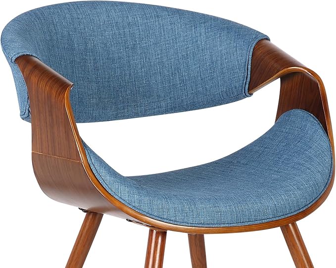Armen Living Butterfly Mid-Century Dining Chair in Walnut Finish and Blue Fabric