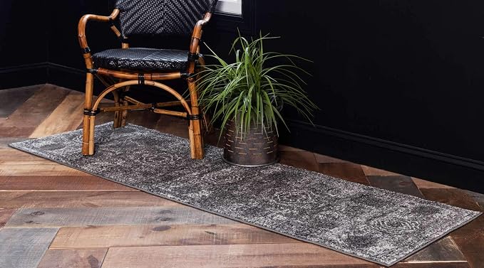 Unique Loom Bromley Collection Area Rug - Wells (2' x 8' 8" Runner, Dark Gray/ Gray)