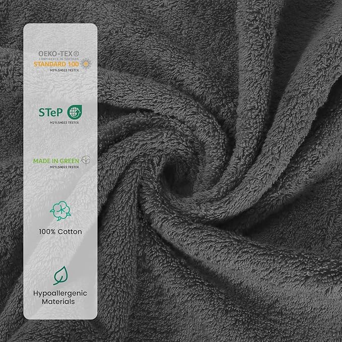 SEMAXE Bath Towel Set, 100% Cotton Bathroom Towels with Hanging Loops, Soft & Absorbent, 8 Piece Towel Set Include 2 Bath Towels, 2 Hand Towels, 4 Washcloths, Yellow & Grey