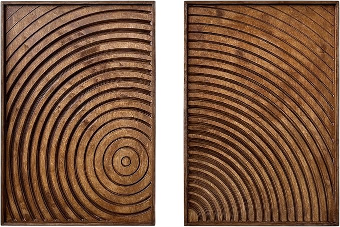 Geometric Wooden Wall Art, Set of 2 Carved Pieces, Home Decor