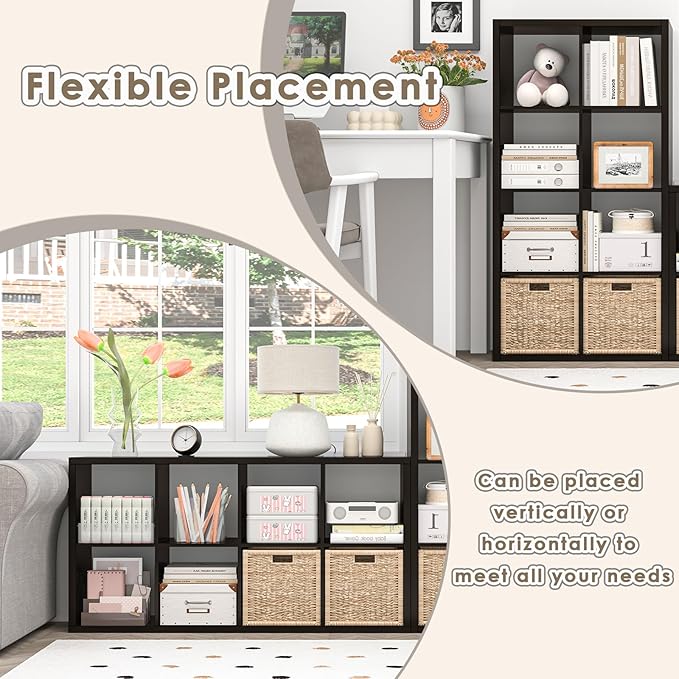 Endearing Limons【2026 Wooden Thick Border 8 Cube Shelf Storage Organizer with Anti-Tipping Kits + Reversible Open Back Bookcase (11 x 11 Unit Cell Chocolate)