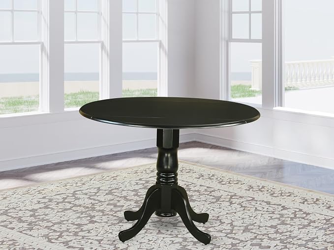 East West Furniture DLT-BLK-T Dining Room Table - a Round Top with 2 Drops Leaf and Pedestal Leg, 42x29.5 Inch, Black Finish