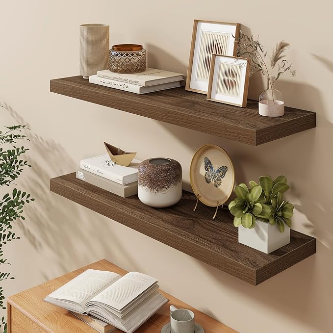 40"W x 9.3"D Floating Shelves for Wall, Wall Mounted Bathroom Shelves 2 Pack Deep Floating Shelf for Bedroom Kitchen Living Room, Rustic Wooden Wall Shelf with Invisible Bracket for Books Decor