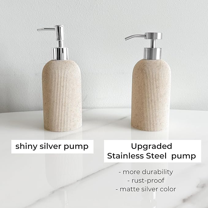 Lunestella Elegant Boho Beige Hand Soap Dispenser with Stainless Steel Pump, for Bathroom and Kitchen, Rust Proof, 7oz