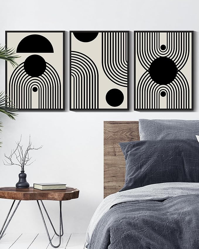 Drsoum Black and White Abstract Framed Wall Art Decor Duotone Minimal Dark Brush Stroke Prints Shapes Illustrations Modern Art Decorative Ready To Hang - 11x14in Black Framed