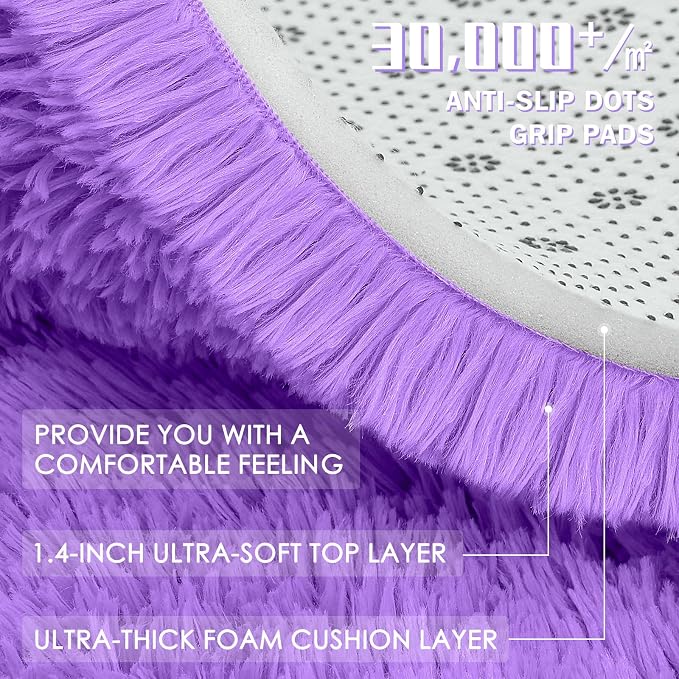 OLANLY 5x7 Machine Washable Large Area Rugs for Living Room, Bedroom, Soft Fluffy Shaggy Bedside Rug, Indoor Floor Carpet for Kids Girls and Boys, Dorms, Nursery, Home Decor Aesthetic, Purple
