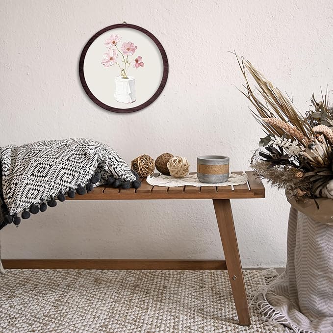 TFKFJLF Vintage Floral Round Wall Art Framed, Farmhouse Flower Round Wall Hanging Art Prints Artwork, Retro Wall Art for Toilet Living Room Bedroom, 10x10 Inch