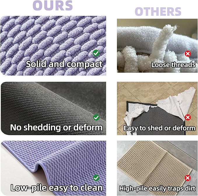 Bathroom Runner Rugs, Long Bath Mat Runner Washable Thin Quick Dry Low Pile Bathroom Runner Rugs Non Slip, Lavender 16"x60"