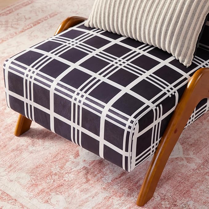 Oversized Accent Chair, upholstered armless mid Century Modern Living Room Chair with Wooden Legs for Bedroom/Office/Cafe, Plaid Black