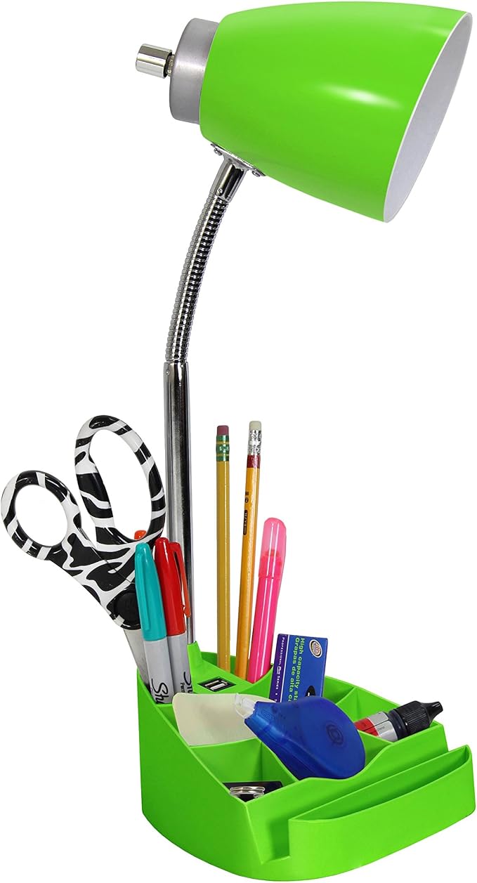 Limelights LD1056-GRN Desk Lamp Organizer with iPad Tablet Book Stand and USB Charging Port, Green