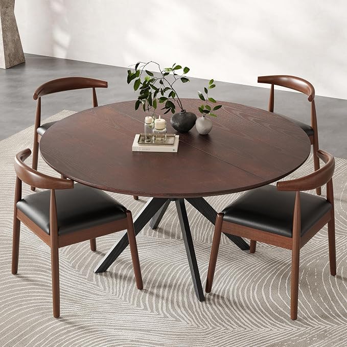 Soohow 47.2" Solid Wood Round Dining Table for 4-6 People with Intersecting Pedestal Base, Circle Kitchen Tables for Dining Room, Kitchen