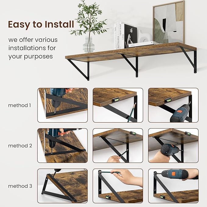 Axeman Deep Floating Shelves | 24 Inch Brown Wall Shelves Set of 2 | 10 Inch Deep Wood Floating Shelves for Wall | 24" W x 10" D Rustic Brown Shelves for Living Room Bathroom Kitchen