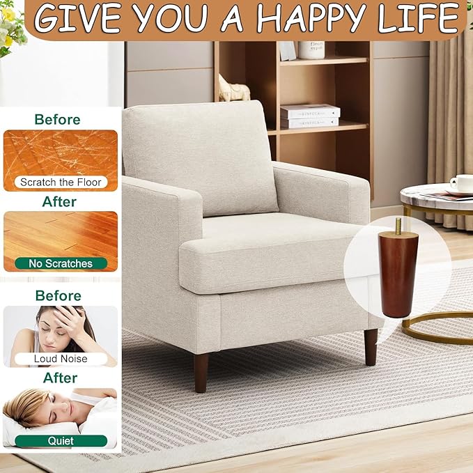6 Inches Round Solid Wood Furniture Legs Set of 4, Brown Wooden Replacement Feet with Threaded 5/16'' Hanger Bolts for Sofa, Couch, Armchair, Cabinet, TV Stand, Ottoman and Dresser