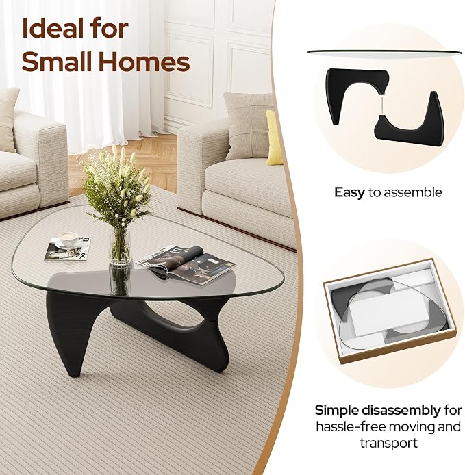 Modern Triangle Glass Coffee Table, Mid Century Coffee Table for Living Room Bedroom Reception Office Tables