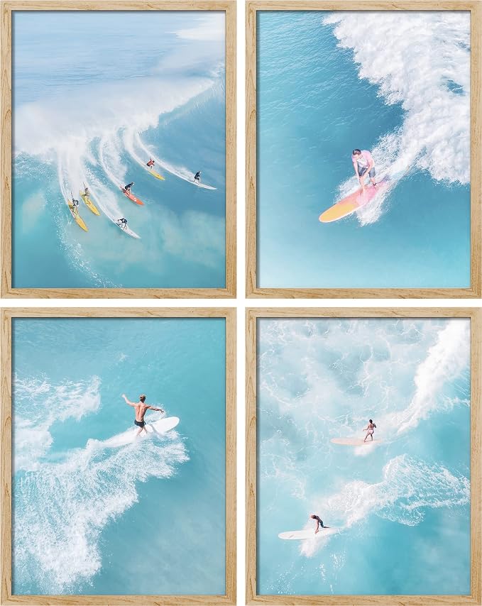 SIGNWIN Adhesive Canvas Poster Surfing Surfboard Aerial View Ocean Nautical Landscape Nature Wilderness Photography Modern Art Decorative Zen Relax/Calm Multicolor for Bedroom - 11"x14"x4
