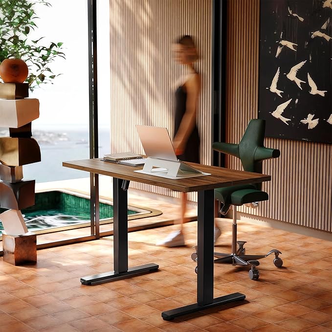 HUANUO Electric Standing Desk,48" x 24" Height Adjustable Desk, 4 Memory Height Settings, Sit to Stand Up Desk for Home Office, with Headphone Hook, Cable Manager, Walnut