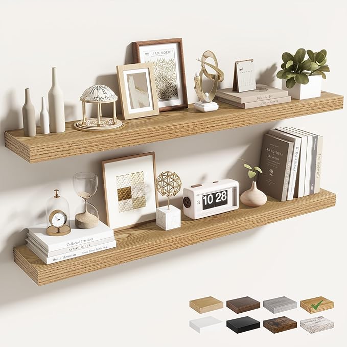 40 Inch Floating Shelves for Wall 2 Pack, 40" Wall Shelves for Books, Storage, Decor, Wall Mounted Floating Shelf with Invisible Brackets for Kitchen, Living Room, Light Brown