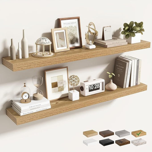 40 Inch Floating Shelves for Wall 2 Pack, 40" Wall Shelves for Books, Storage, Decor, Wall Mounted Floating Shelf with Invisible Brackets for Kitchen, Living Room, Light Brown