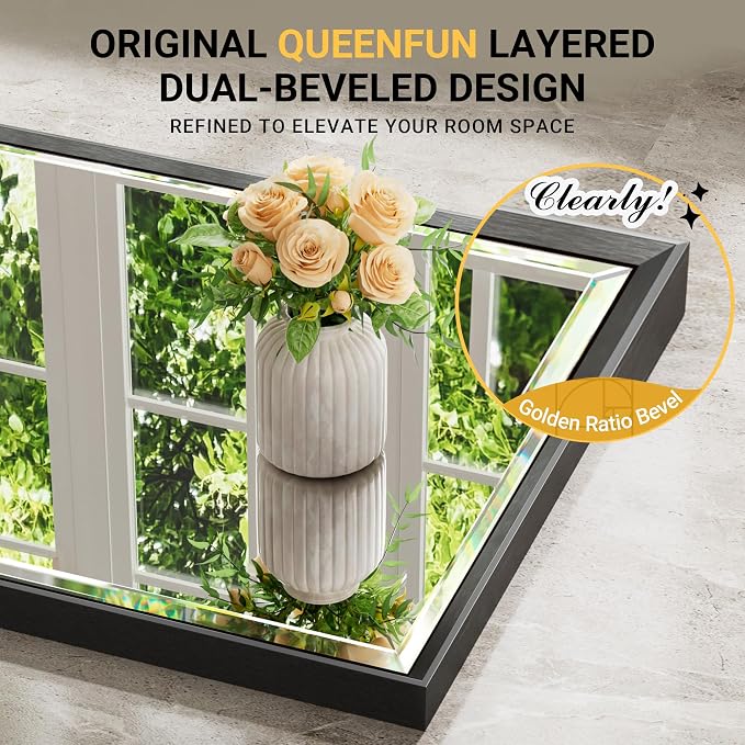 40 x 30 Black Framed Mirror for Bathroom, Beveled Black Bathroom Vanity Mirror Anti-Rust, Shatterproof Matte Black Rectangle Metal Frame Mirror, Vertical/Horizontal Large Wall-Mounted Mirrors