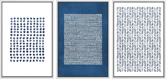 SIGNWIN Framed Canvas Print Wall Art Set Blue Geometric Pattern Landscape Abstract Shapes Illustrations Modern Art Decorative Boho Relax/Zen Nordic for Living Room, Bedroom, Office - 16"x24"x3 White