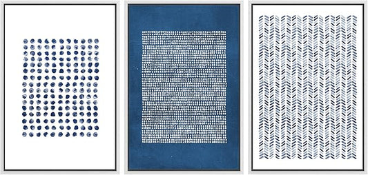 SIGNWIN Framed Canvas Print Wall Art Set Blue Geometric Pattern Landscape Abstract Shapes Illustrations Modern Art Decorative Boho Relax/Zen Nordic for Living Room, Bedroom, Office - 16"x24"x3 White