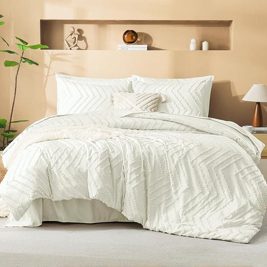 Litanika Oversized King Size Comforter Set with Sheets Ivory - 7 Pieces Bed in a Bag Oversized King Boho Tufted Complete Bedding Sets with Comforter, Sheets, Pillowcases & Shams