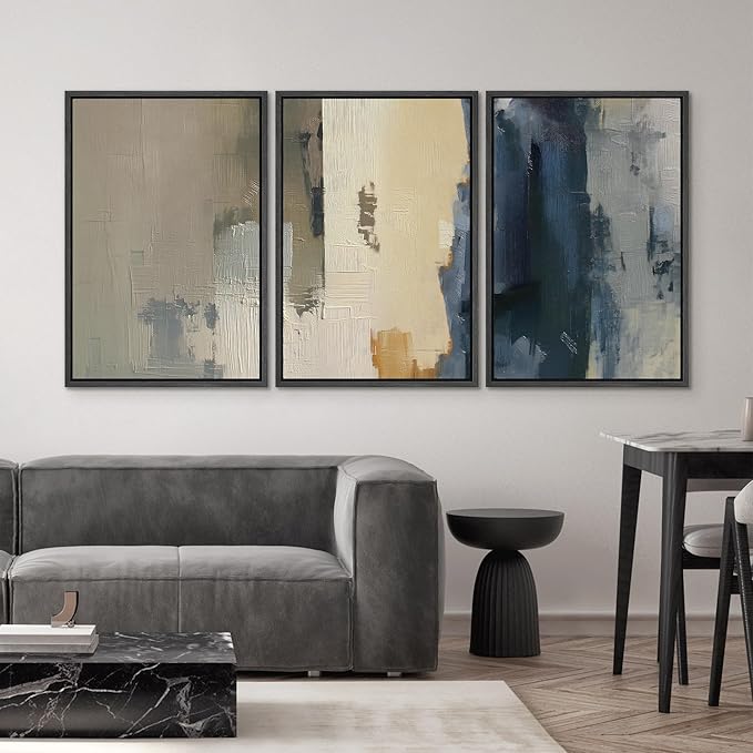 SIGNWIN Framed Canvas Print Wall Art Set Modern Neutral Color Block Abstract Illustrations Modern Art Decorative Boho Relax/Zen Nordic for Living Room, Bedroom, Office - 16"x24"x3 Black