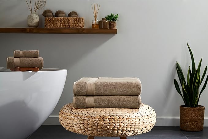 Ozdilek 2-Piece Bath Towels, 30x60 550GSM– 30x60 Inches, 100% Turkish Cotton, Luxury Quick Dry, Extra Large, Fade-Resistant, Eco-Friendly, Spa Towel, Cotton Towel (Light Brown)