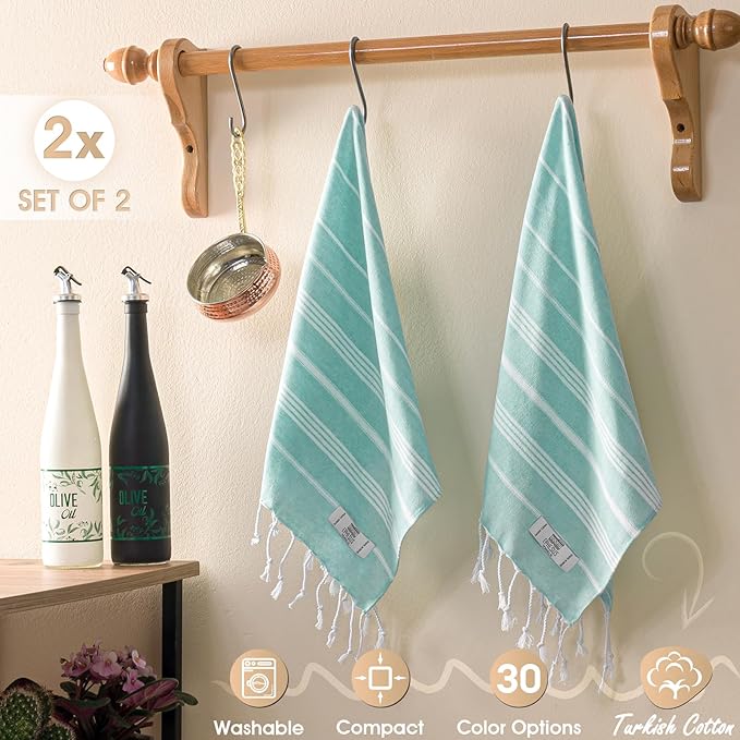 Hand Towels - Set of 6 | 18" x 30" - Decorative Turkish Hand Towel for Bathroom, Kitchen, Guest, Face, Hair, Tea, Dishcloth (Sultan, Mint)