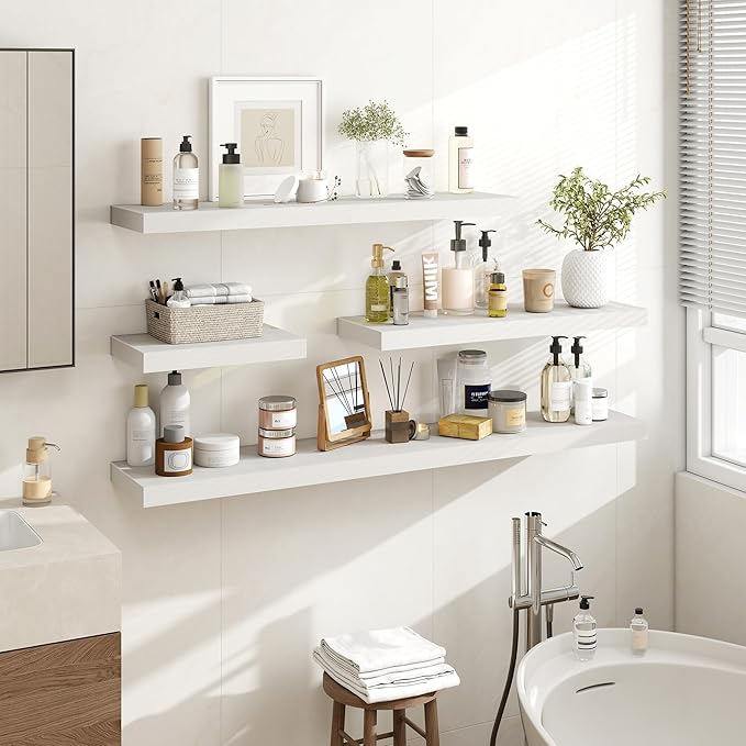 55 Inch Floating Shelves, 55"x9.25"x1.5" Inch Deep Floating Shelves for Wall, Wooden Shelves for Bathroom, Bedroom, Living Room, Cream White Oak,1 Piece