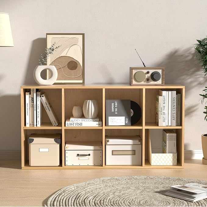 Wooden 8 Cube Storage Organizer with Closed Back Panel,Oak Cube Shelf Cubby Storage Organizer with Compartments for Living,Bookshelf, Easy to Install (Oak, 8 Cube-11in)