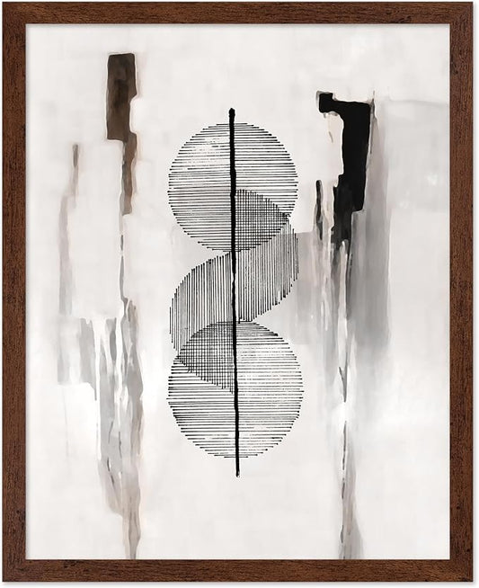 Poster Master Circle Lines Poster - Line on Ink Wash Print - Drawing Art - Geometric Art - Abstract Art - Line Art - Modern Art - Aesthetic Art - Bedroom or Living Room Decor - 16x20 Brown Framed