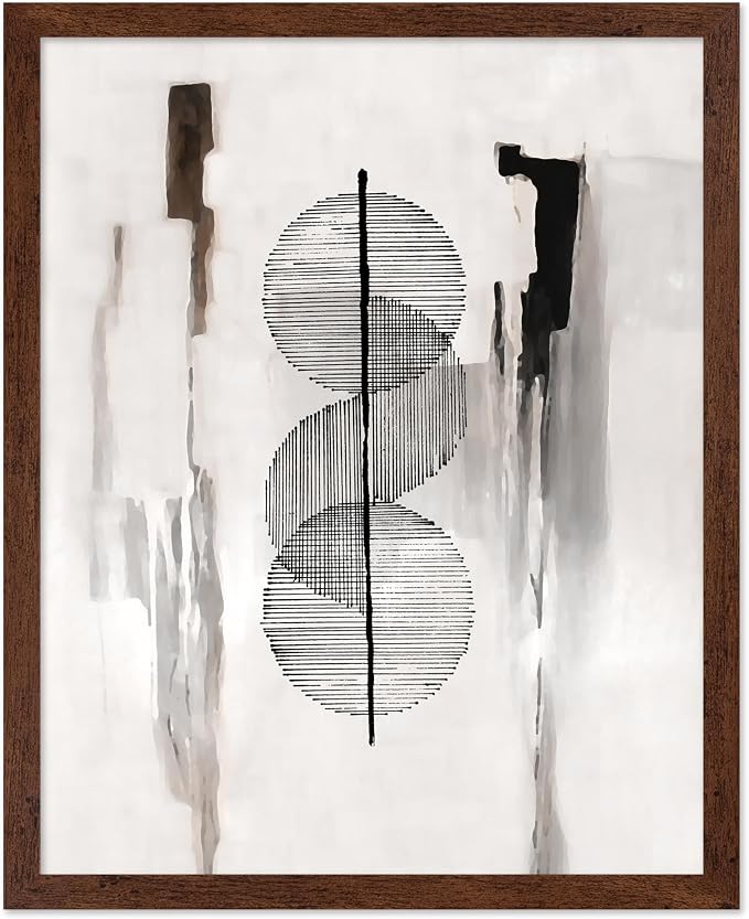 Poster Master Circle Lines Poster - Line on Ink Wash Print - Drawing Art - Geometric Art - Abstract Art - Line Art - Modern Art - Aesthetic Art - Bedroom or Living Room Decor - 11x14 Brown Framed