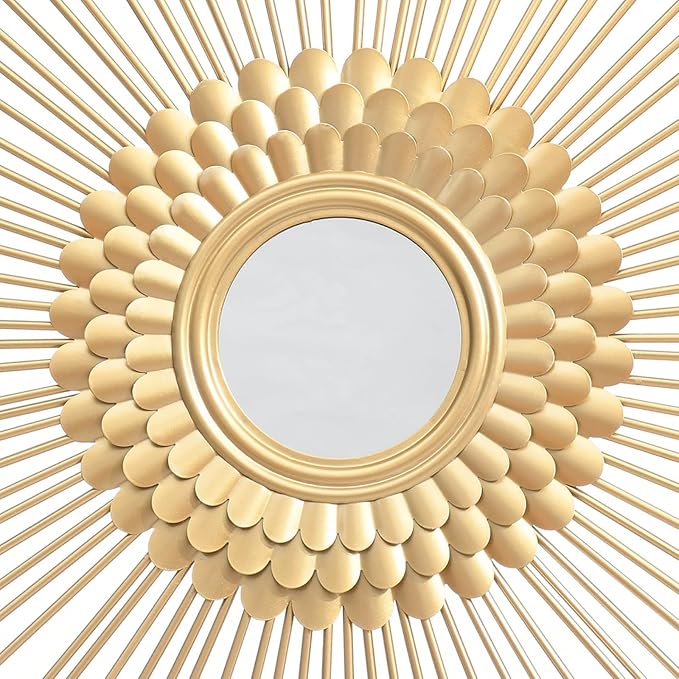 Gold Sunburst Wall Mirror, Boho Home Decorative Mirror Mordern Round Mirror for Living Room/Bedroom/Bathroom/Entryway, 35 Inch