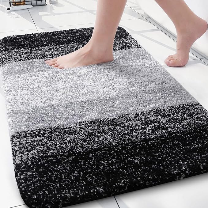 Arotive Microfiber Bathroom Rugs, Shaggy Soft and Absorbent Bath Rug, Non-Slip, Thick Plush Machine Washable Dry Bath Mats for Bathroom, Tub and Shower, 30x20, Black, Rectangular