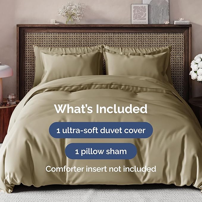 Duvet Cover Twin/Twin XL Size - Extra Soft Twin/Twin XL Size Duvet Cover - Lightweight & Breathable & Fade Free with Zipper Closures and Ties - 68" x 90" Inches - (Khaki) Comforter Not Included