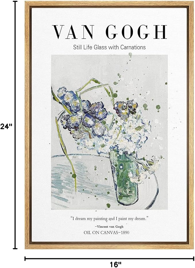 SIGNLEADER Framed Canvas Print Wall Art Still Life Glass with Carnations Decorative Brushstroke Illustrations Fine Art Colorful Multicolor Warm for Living Room, Bedroom, Office - 16"x24" Natural