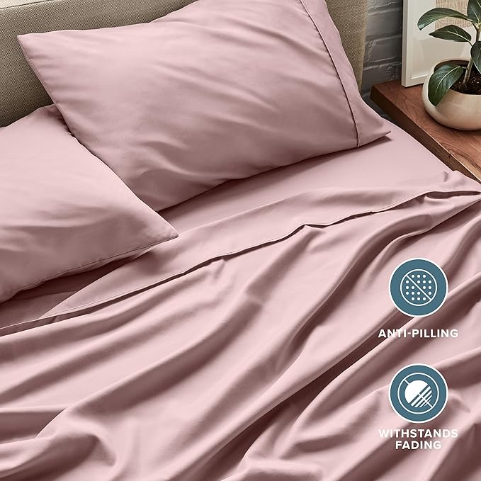 Bare Home Twin Sheet Set - 1800 Ultra-Soft Microfiber Twin Bed Sheets - Double Brushed - Deep Pockets - Easy Fit - 3 Piece Set - Bedding Sheets & Pillowcases (Twin, Mauve)