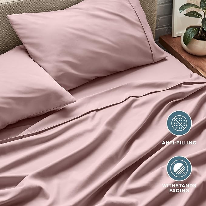 Bare Home King Sheet Set - 1800 Ultra-Soft Microfiber King Bed Sheets - Double Brushed - Deep Pockets - Easy Fit - 4 Piece Set - Bedding Sheets & Pillowcases (King, Mauve)
