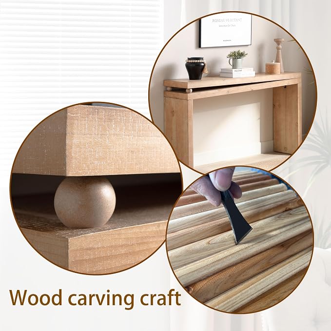 Wood Console Table, 52.6" Retro Narrow Long Sofa Table Behind Couch with Bead Detail and Engineered Wood Finish for Hallway Entryway Living Room Entrance, Natural
